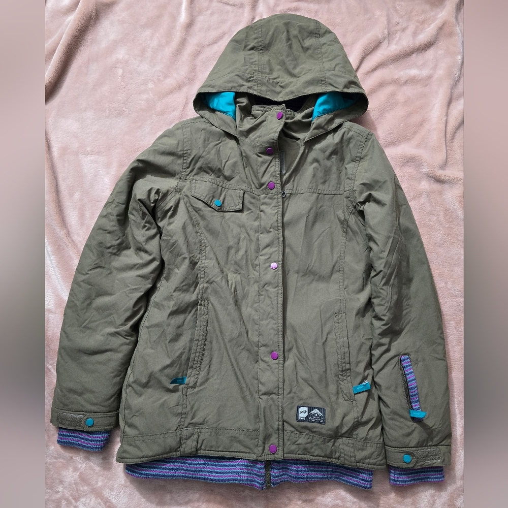 Orage Olive Green Ski Snowboarding Jacketwith Purple Accents Size XL 14